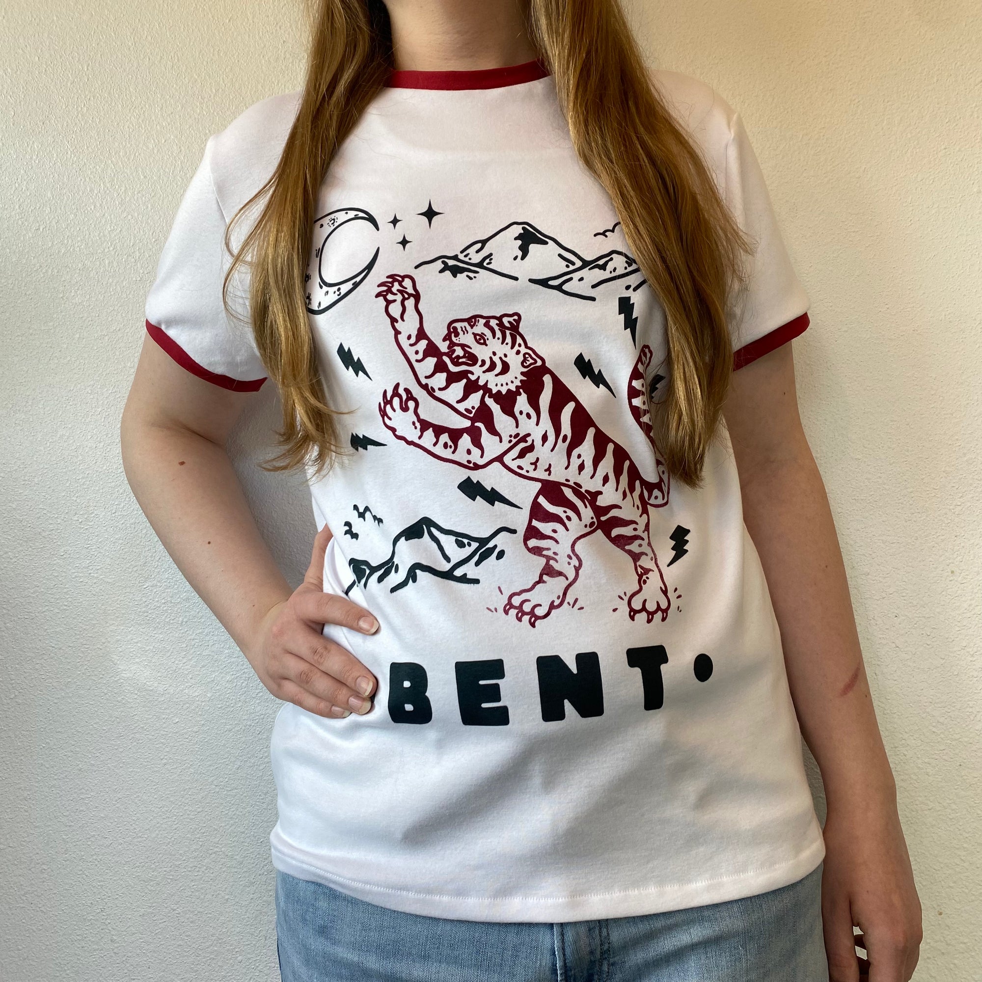 BENT custom screenprinted ringer tee